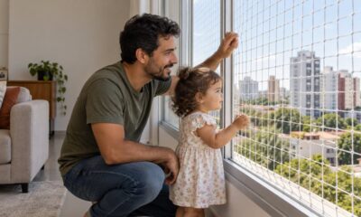 Rede de proteção nas janelas protege crianças pequenas em apartamentos, mas precisa seguir a norma ABNT NBR 16046
