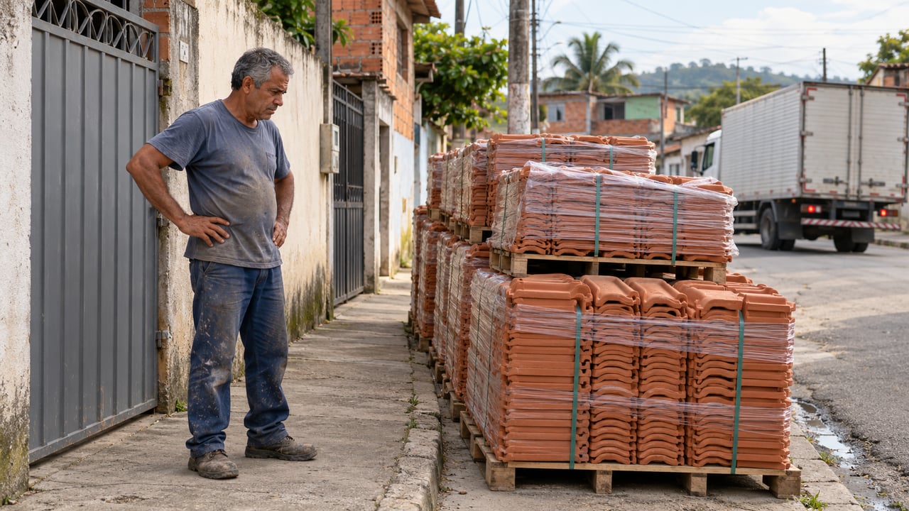 Material de obra deixado na calçada gera multa ao morador apontado como responsável, mesmo quando a loja errou na entrega