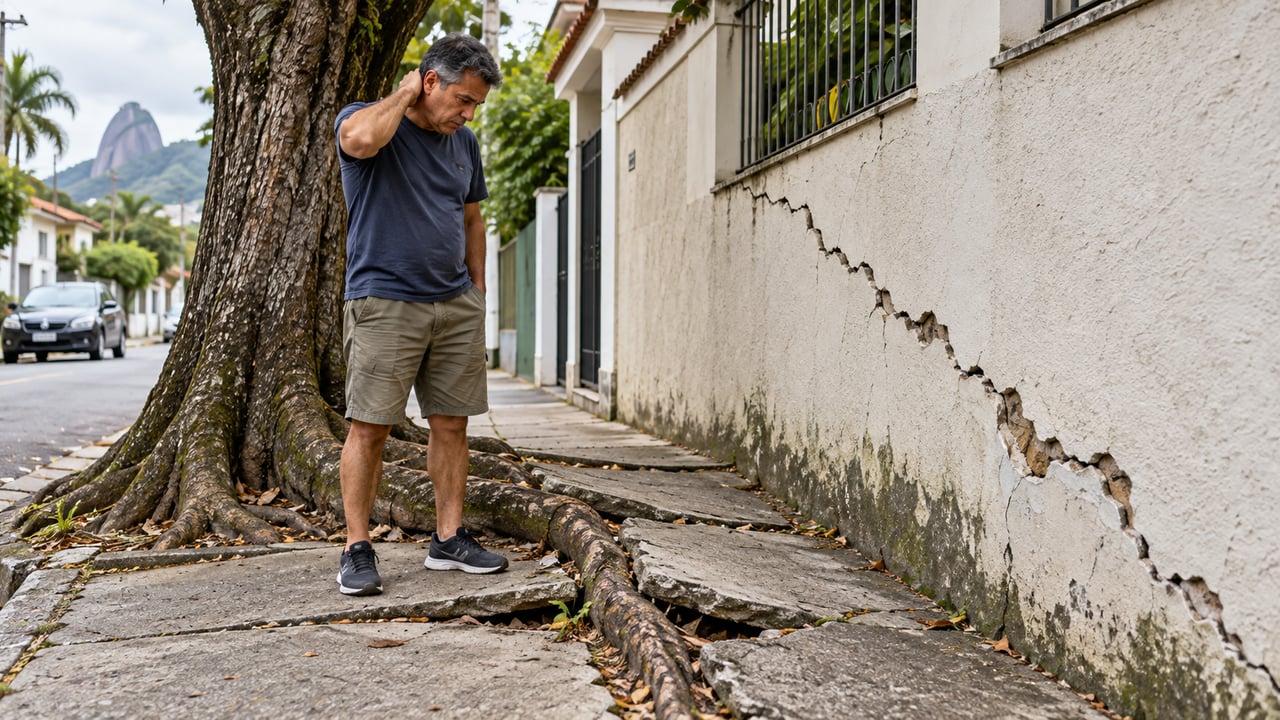 Raízes de árvore da calçada podem rachar o muro, mas o morador não pode cortá-la por conta própria