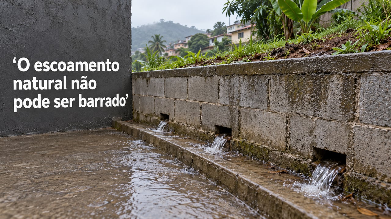 O muro de divisa deve permitir o escoamento natural, com aberturas ou drenagem planejada por profissional