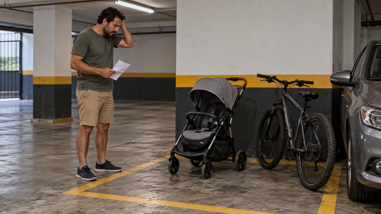 Guardar carrinho de bebê e bicicleta na vaga pode render multa se a convenção reservar a garagem para veículos
