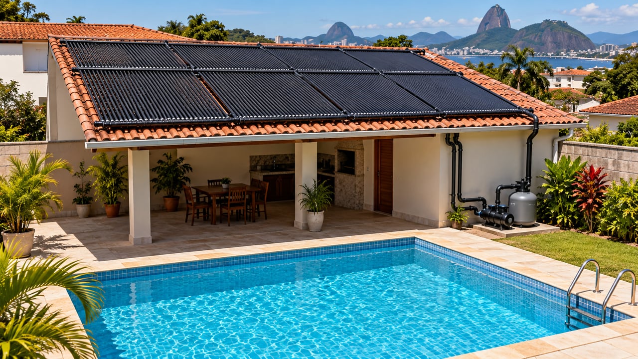 A área dos coletores solares precisa se aproximar da superfície da piscina para compensar as perdas de calor