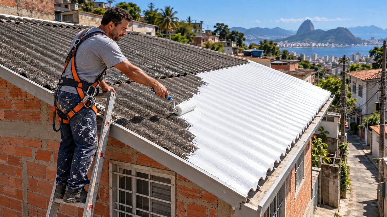 Pintar o telhado de branco reflete parte do sol e ajuda a reduzir o calor dentro de casa