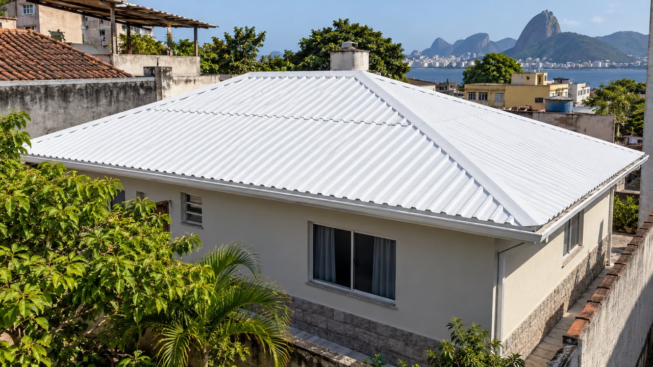 Uma simulação com telha metálica estimou redução de 5 °C no interior de uma moradia em São Paulo