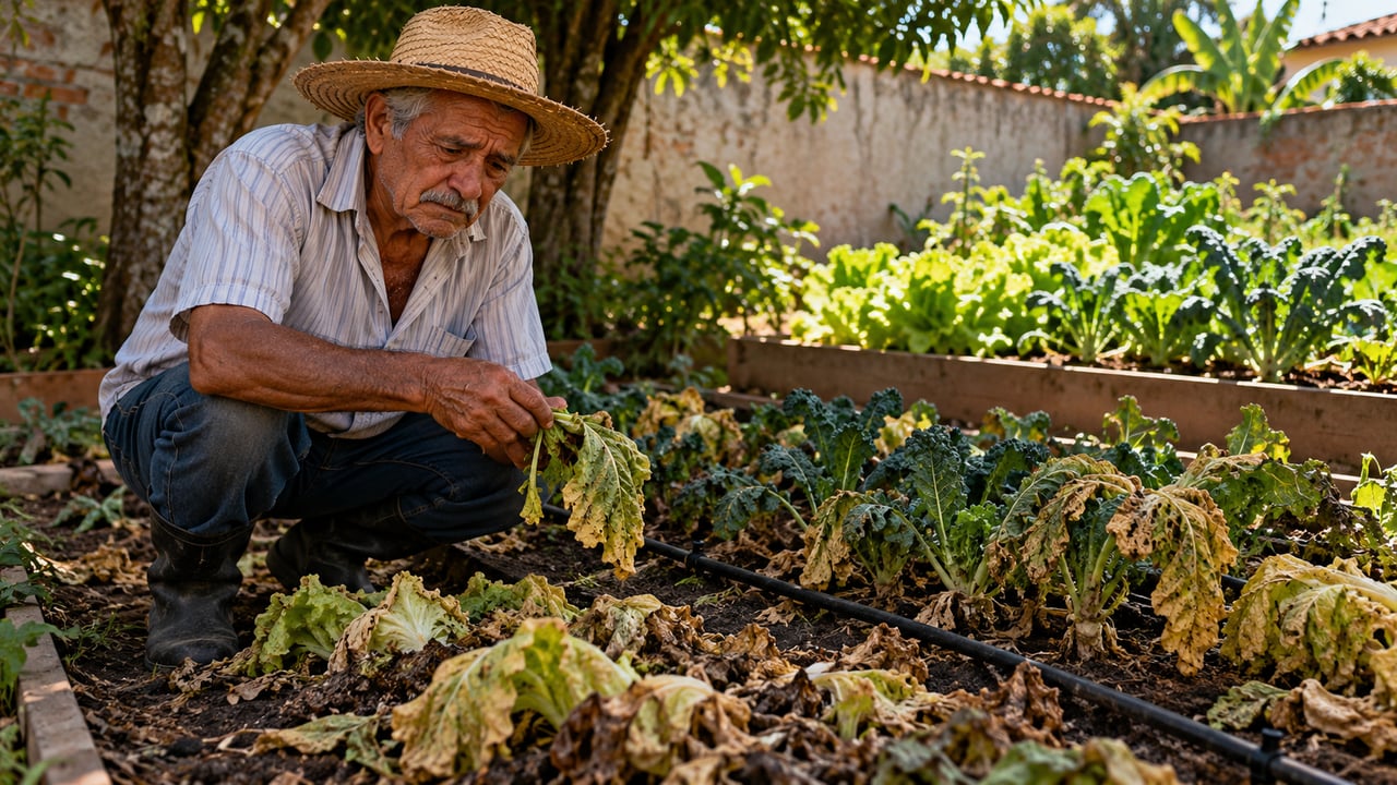 Sem sol desde o plantio, a horta perdeu a safra em seis semanas e o prejuízo chegou a R$ 4 mil