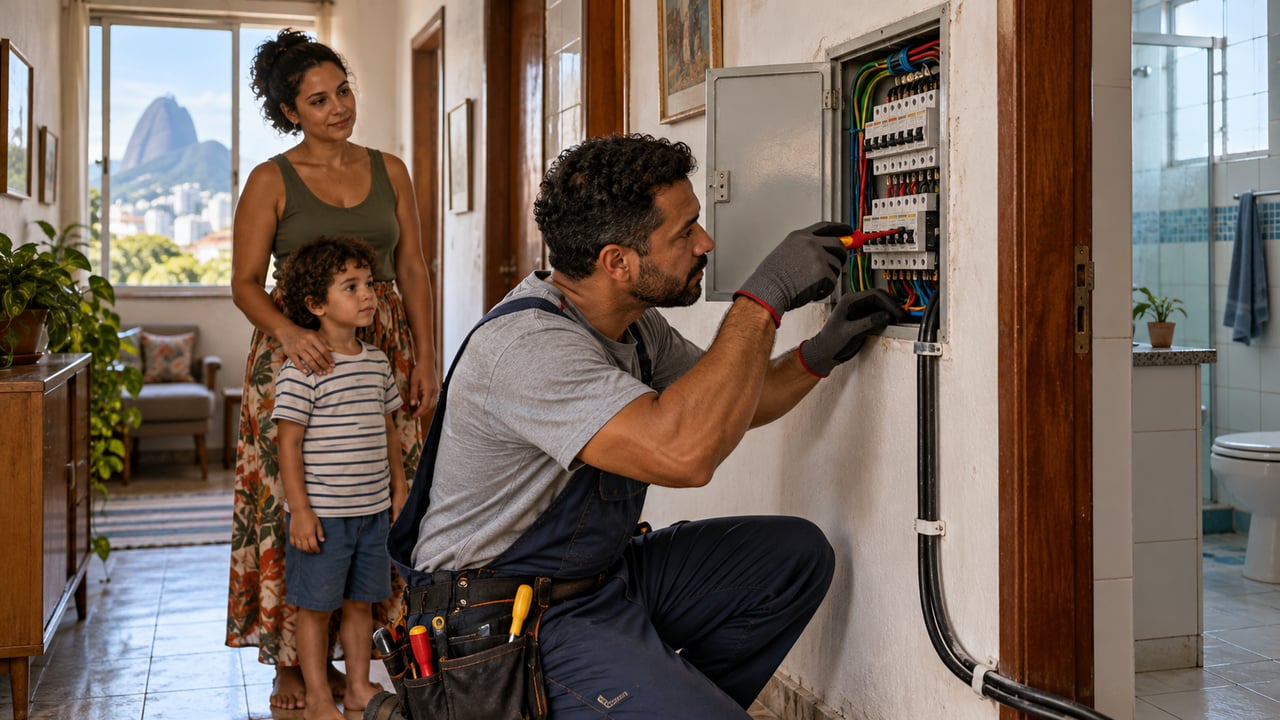 Um eletricista deve avaliar fio, disjuntor, conexões e aterramento, com disjuntor independente para o chuveiro