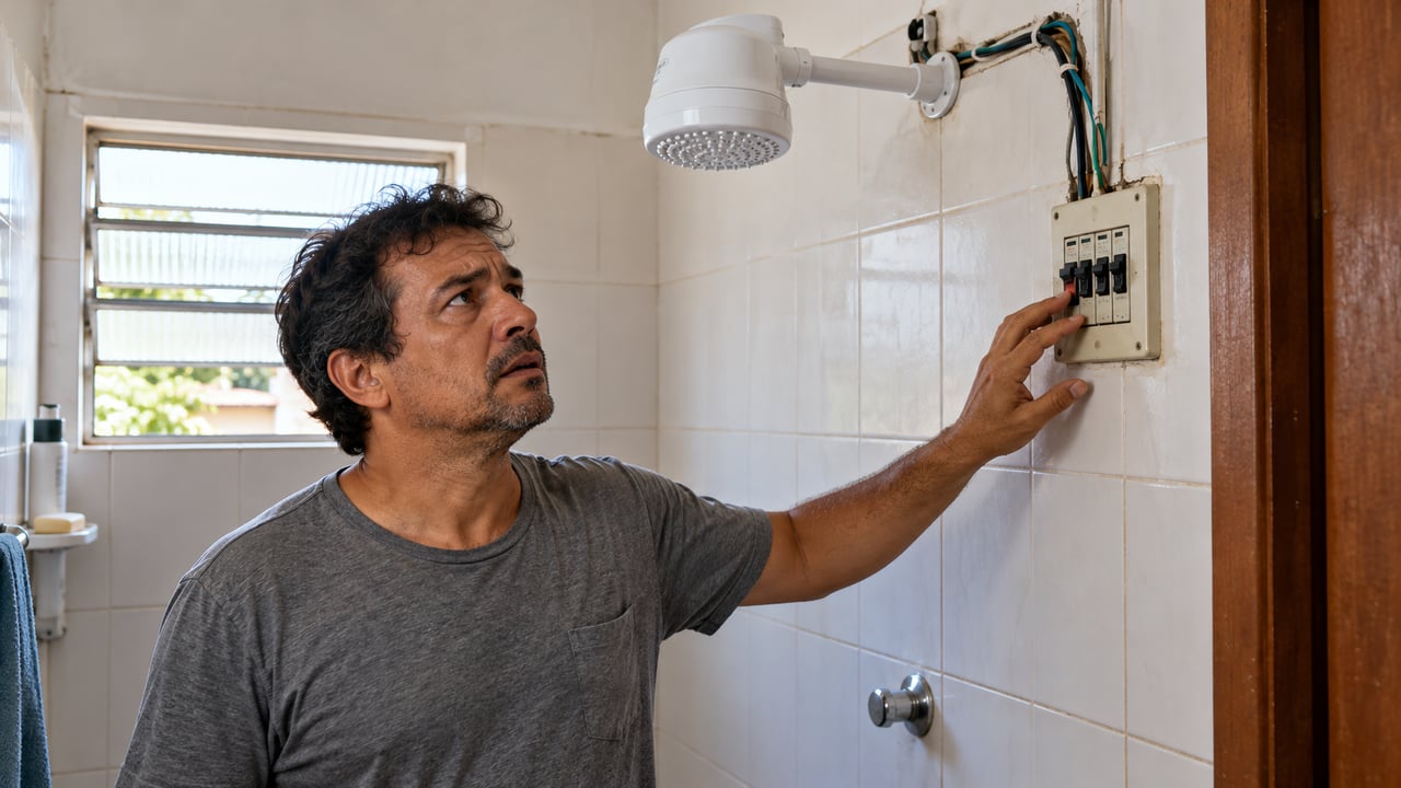 O chuveiro de 7.500 W puxa cerca de 34 A em 220 V, quase 10 A a mais que o de 5.500 W, e o disjuntor desarma
