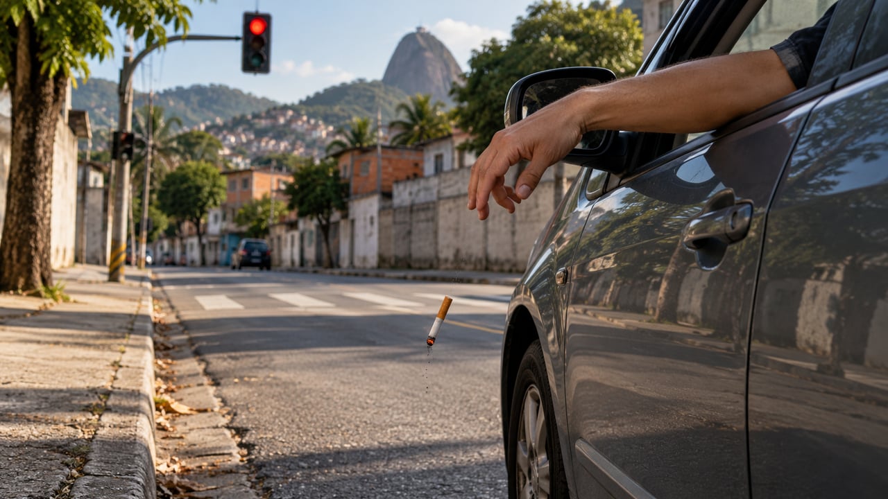 Jogar bituca pela janela é infração média mesmo com o carro parado no semáforo