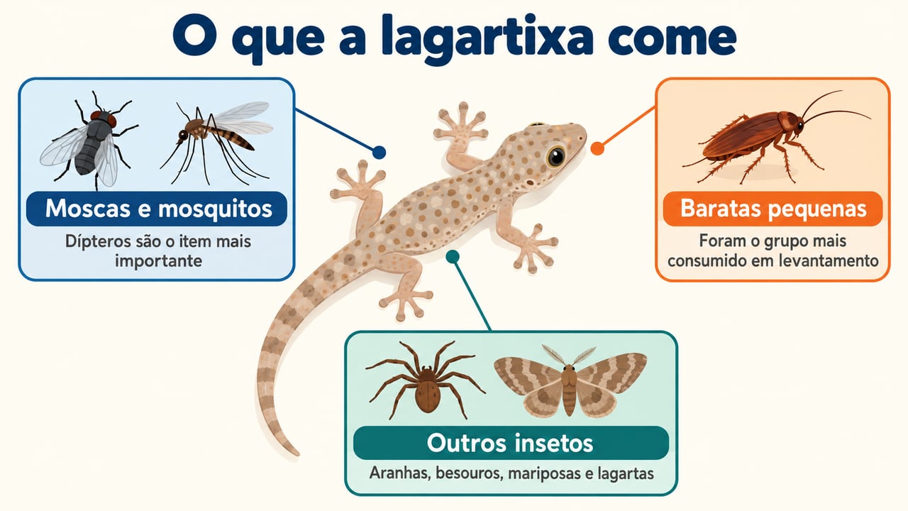 Dípteros, como mosca e mosquito, são o item mais importante da dieta da lagartixa-de-parede