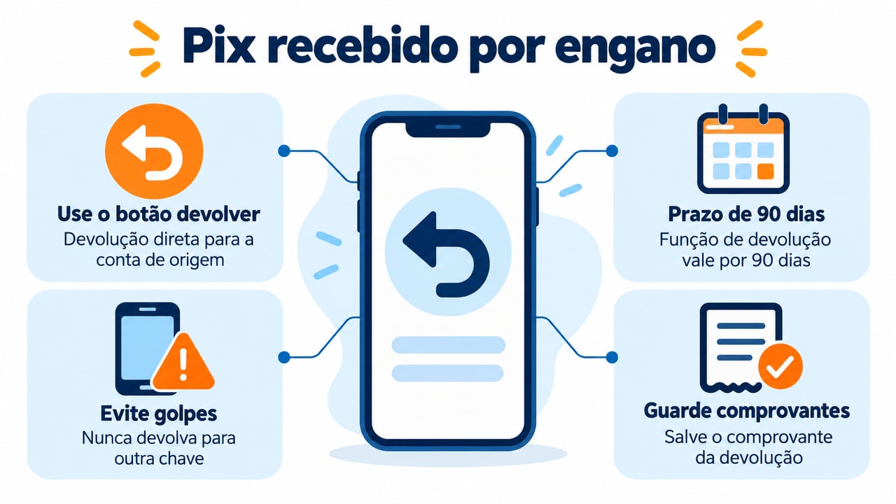 O botão de devolução do Pix vale por 90 dias e deve enviar o dinheiro sempre à conta de origem