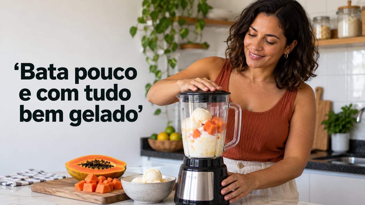 Bater pouco e com tudo bem gelado evita que o creme de papaia fique ralo