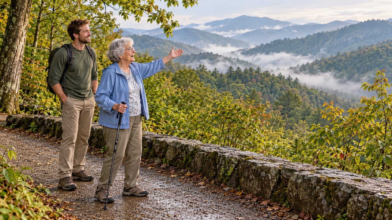 A primeira viagem levou Joy, aos 85 anos, às montanhas do Great Smoky Mountains em 2015