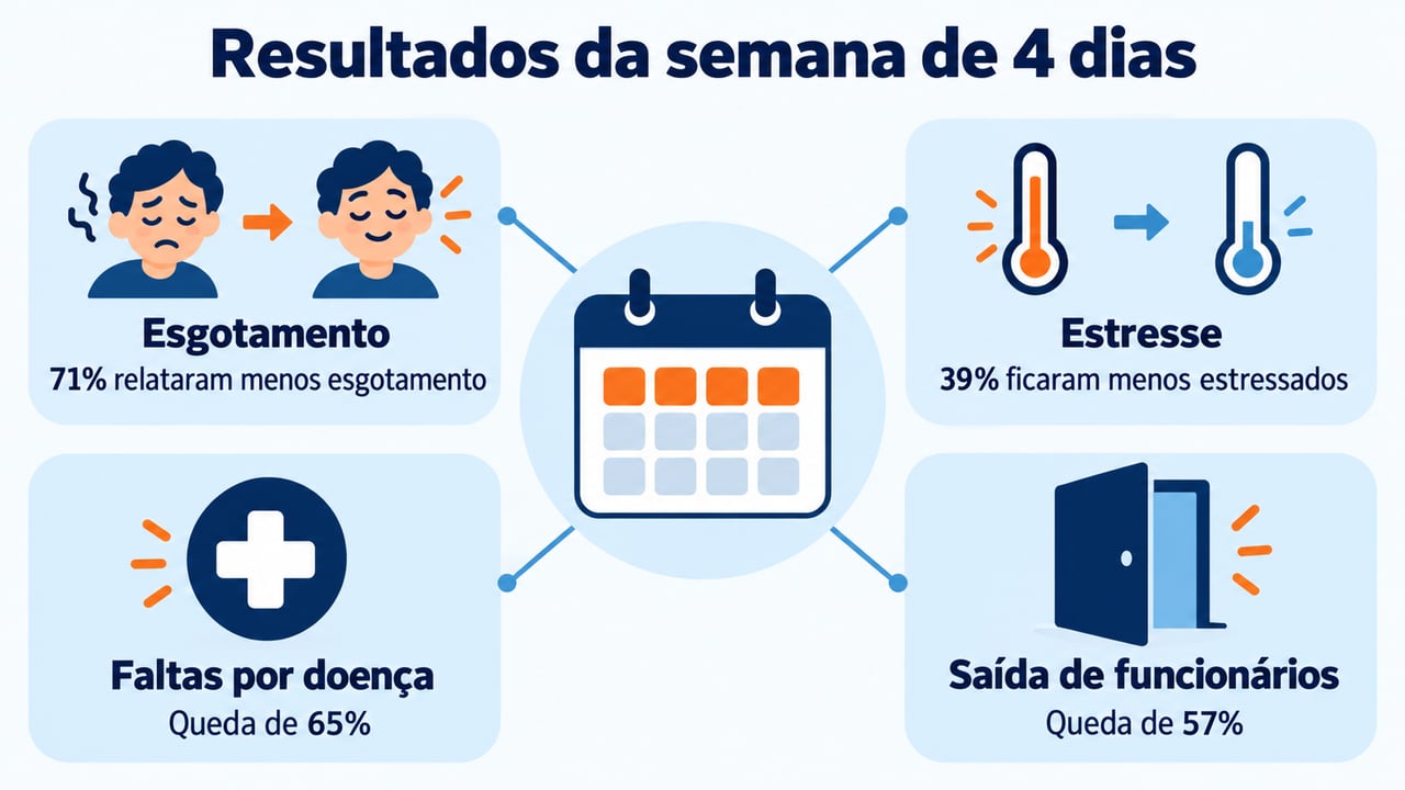 Esgotamento caiu para 71% dos participantes e as faltas por doença diminuíram 65% no teste britânico