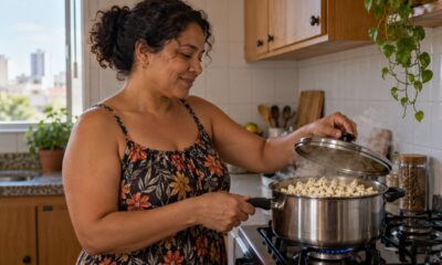 Deixar a tampa um pouco aberta deixa o vapor escapar e mantém a pipoca de panela sequinha