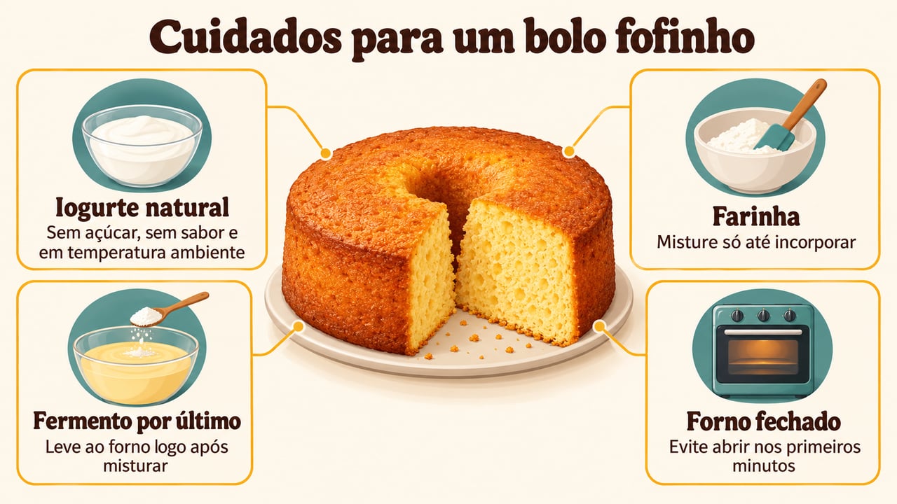 Misturar a farinha só até incorporar e colocar o fermento por último ajuda a evitar um bolo pesado