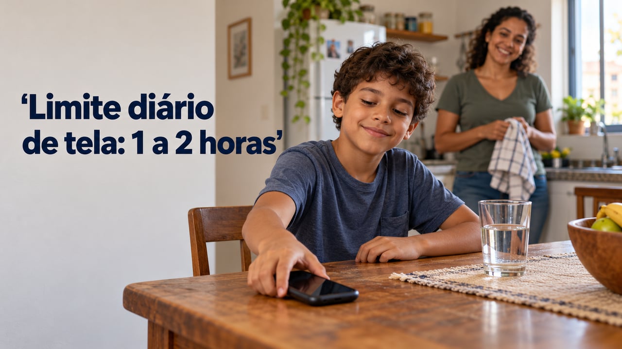 A Sociedade Brasileira de Pediatria recomenda no máximo uma a duas horas de telas por dia para crianças de 6 a 10 anos