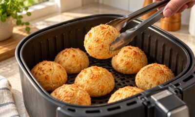 A referência para pão de queijo congelado na airfryer é 200 °C por 10 a 18 minutos