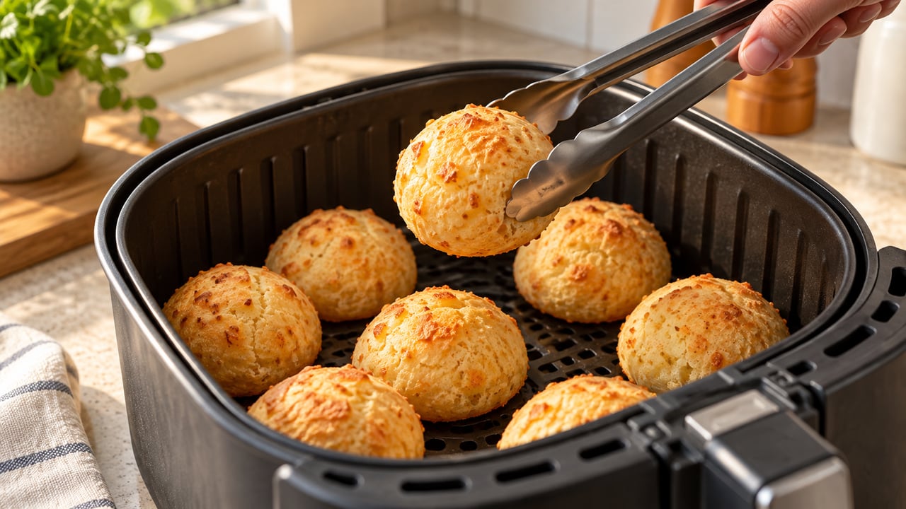 A referência para pão de queijo congelado na airfryer é 200 °C por 10 a 18 minutos
