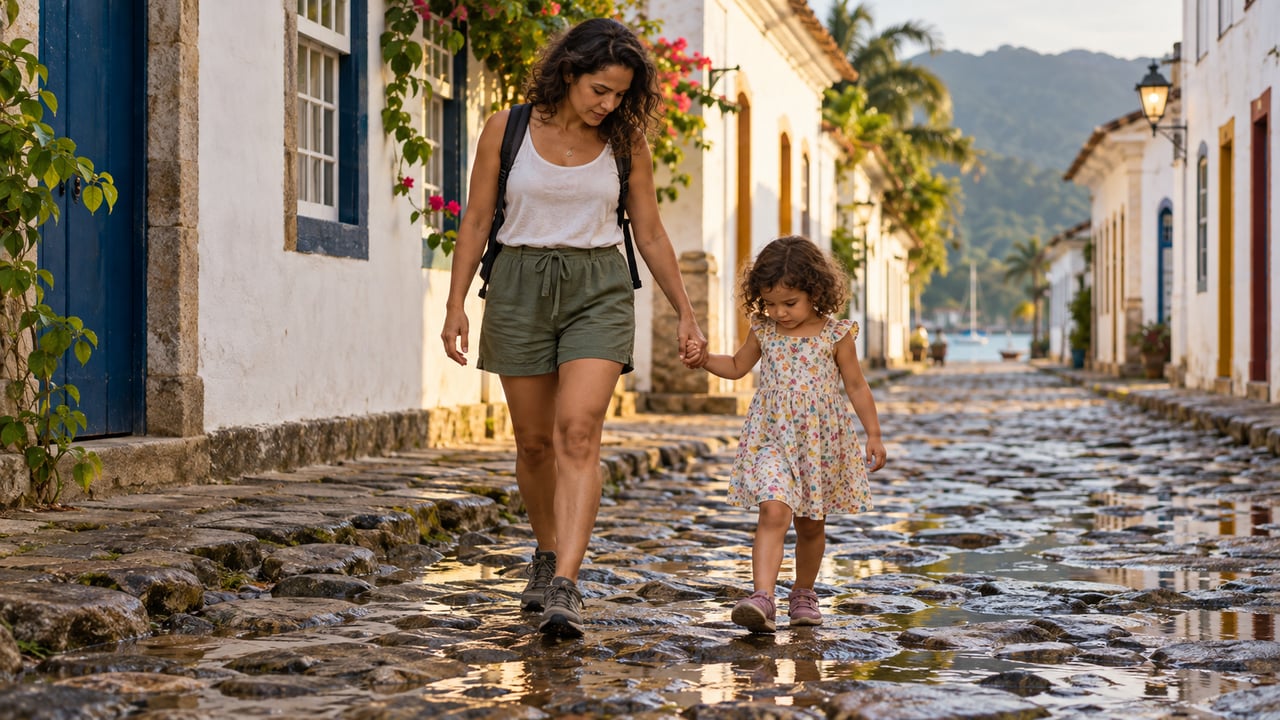 Pedra molhada escorrega: use calçado firme e redobre o cuidado com crianças e idosos ao ver a maré cheia em Paraty