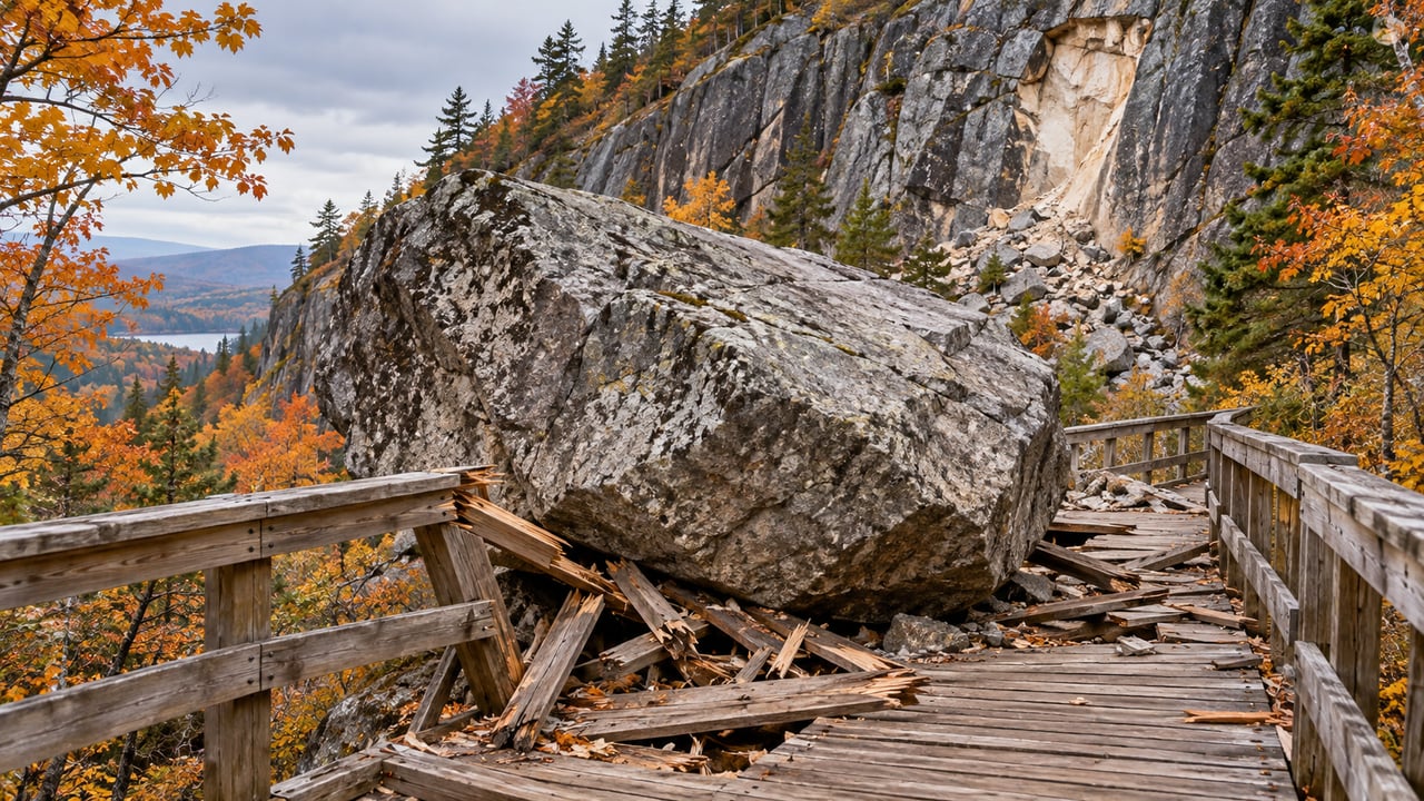 Rocha de 80 toneladas desabou no Polar Caves Park, em New Hampshire, e bloqueou a passarela sem deixar feridos