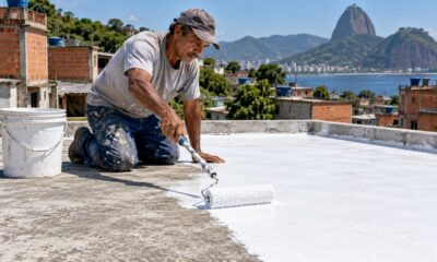 Revestimento claro e refletivo sobre a laje reduz o calor que entra na casa sem precisar refazer o telhado