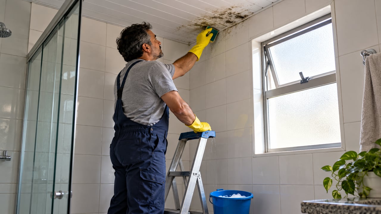 Em superfícies lisas, o mofo do teto sai com água e detergente, mas só some de vez se a umidade for tratada