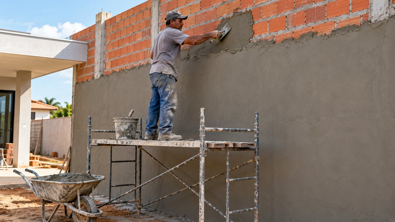 Rebocar sozinho uma parede de 4 metros exige organização da massa, do material e do ritmo de trabalho