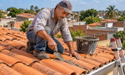 A massa de argamassa, cimento branco e selador serve para fechar pequenas trincas no telhado seco