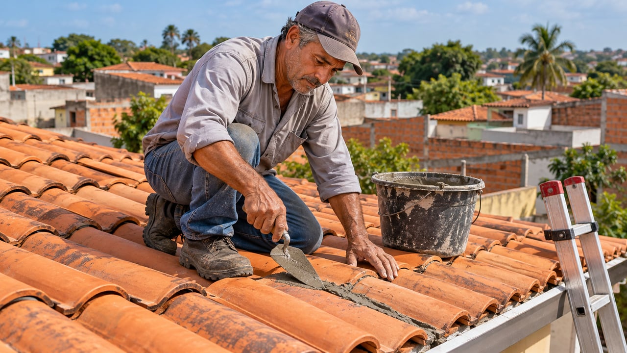 A massa de argamassa, cimento branco e selador serve para fechar pequenas trincas no telhado seco