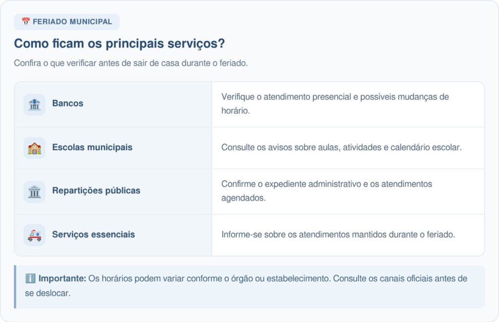 Autoridades confirmam feriado na quarta-feira, 21 de outubro, e bancos, escolas, repartições públicas e outros serviços podem ter funcionamento alterado