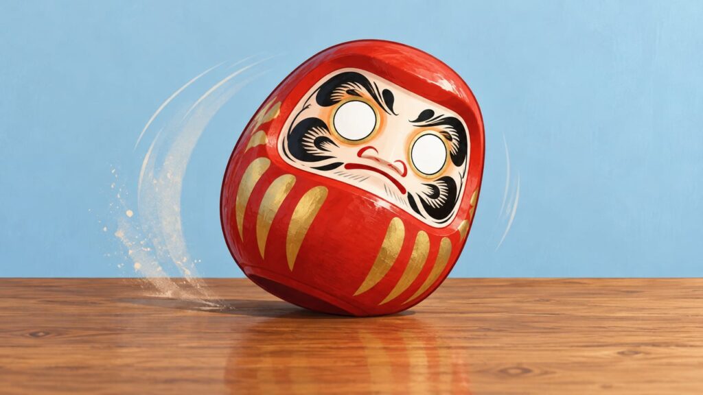 O boneco daruma volta sempre à posição de pé e traduz o provérbio das sete quedas e oito levantadas
