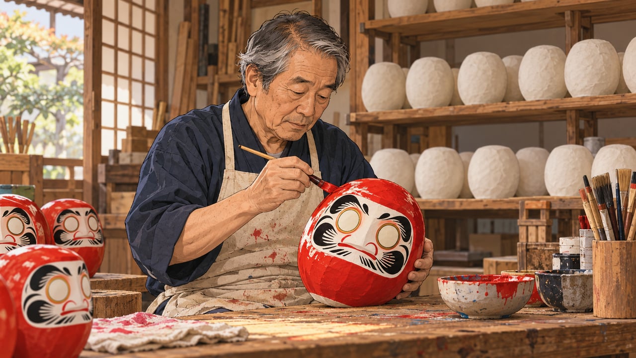 Takasaki, em Gunma, fabrica mais de 80% dos bonecos daruma de papel machê, tradição de cerca de 200 anos