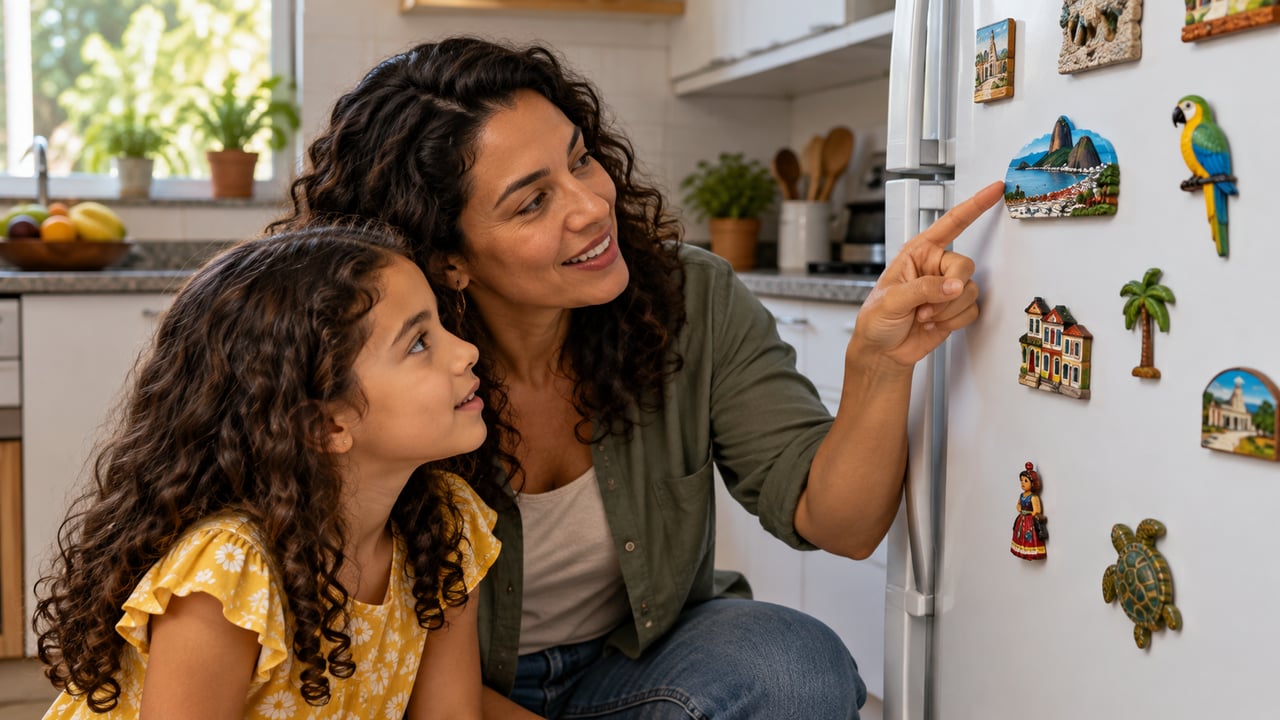 A coleção de ímãs não é teste psicológico, mas vira ocasião para contar a história da família