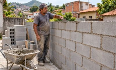 Muro de 10 x 25 metros exige planejar fundação, blocos, reboco e mão de obra antes de pedir orçamento