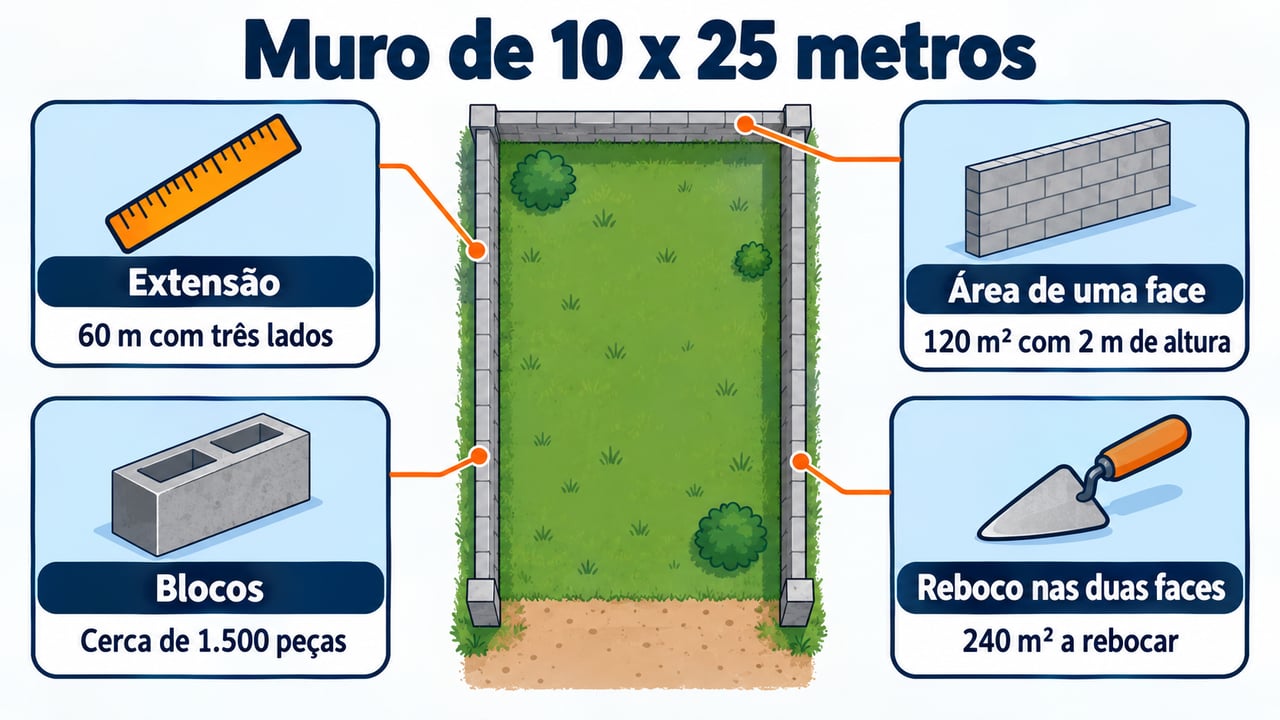 Fechando três lados do lote, o muro de 2 metros tem 60 metros e pede cerca de 1.500 blocos