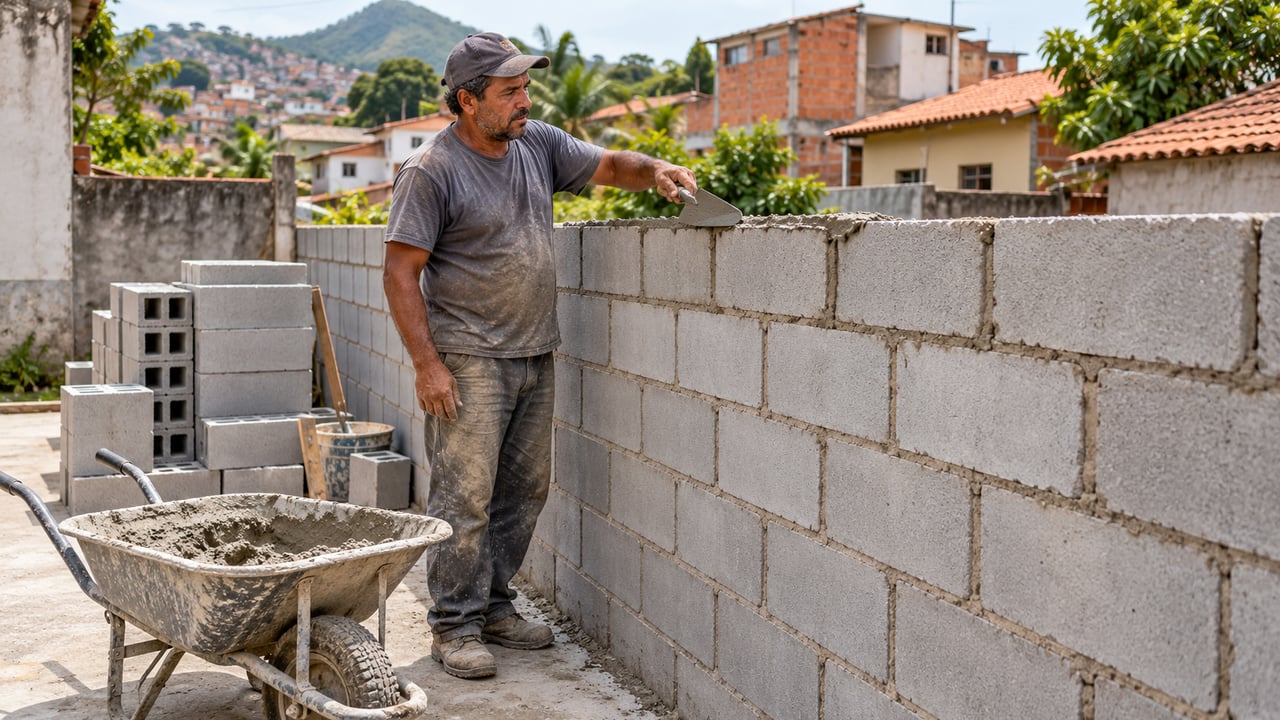 Muro de 10 x 25 metros exige planejar fundação, blocos, reboco e mão de obra antes de pedir orçamento