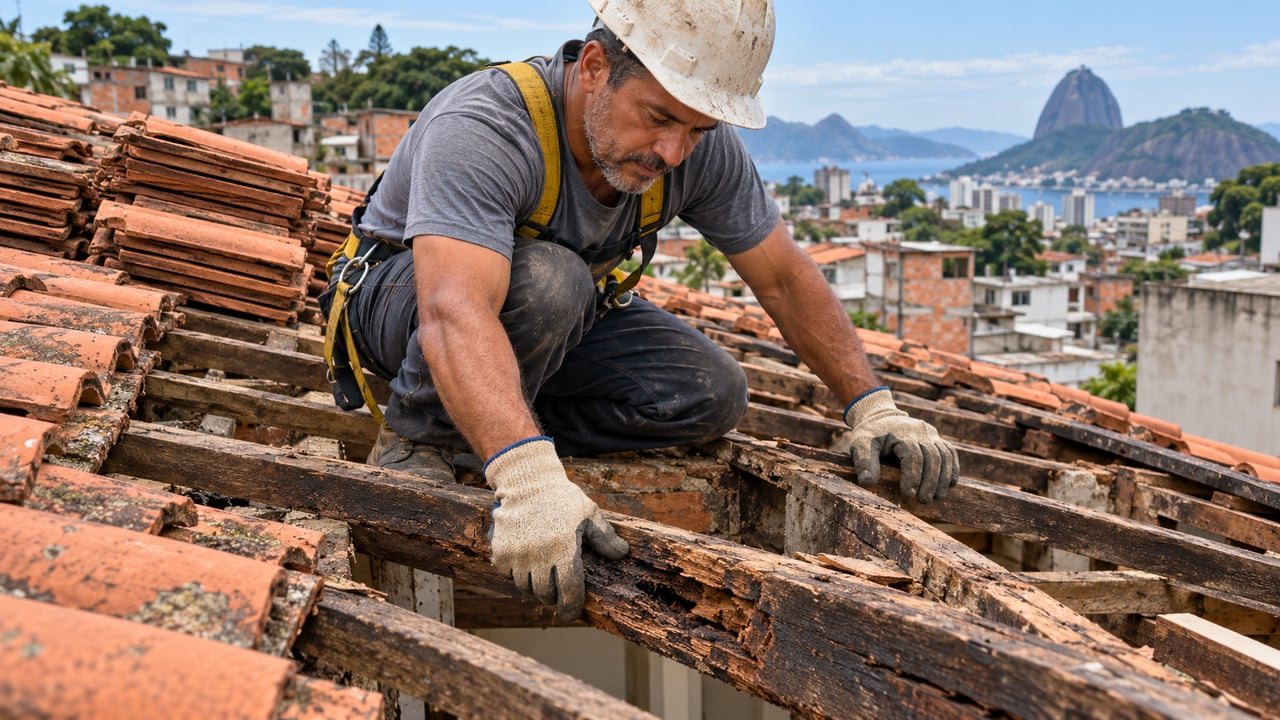 Madeiramento apodrecido transforma a troca de telhas em obra dupla e pode dobrar o valor da reforma