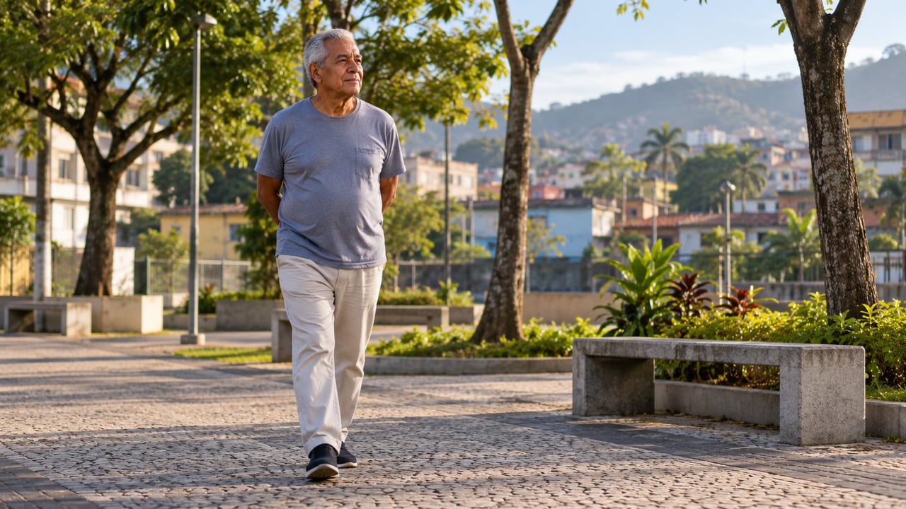 Mãos atrás das costas, com postura ereta e passo constante, costumam acompanhar reflexão e calma, não necessariamente tristeza
