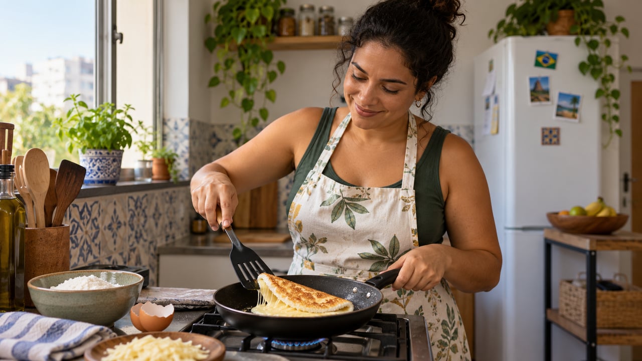 A versão de frigideira fica pronta em cerca de cinco minutos, sem forno e em fogo baixo