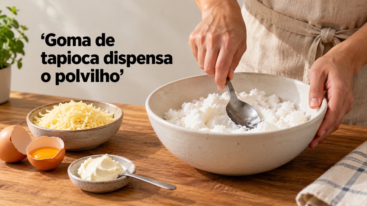 A goma de tapioca é amido de mandioca e dá liga com um único ovo, sem escaldar polvilho