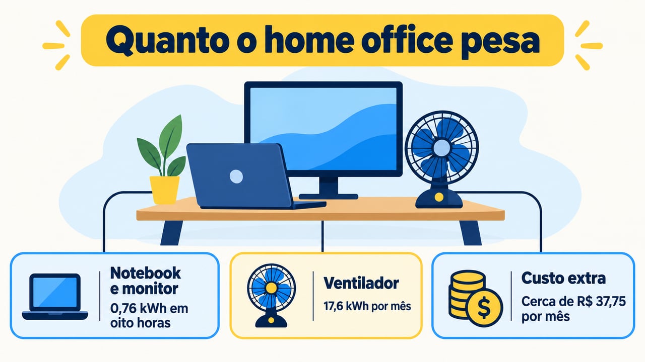 Notebook, monitor e ventilador ligados no expediente acrescentam cerca de R$ 37,75 por mês à conta de luz