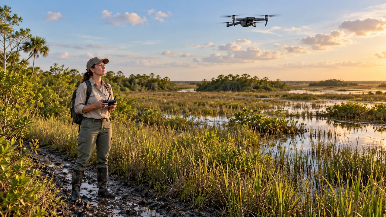Drones cobrem áreas de pântano de difícil acesso e podem reduzir o trabalho e o custo do monitoramento feito por terra