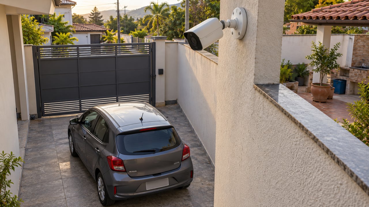 Desligar o áudio e direcionar a câmera ao próprio portão e carro ajuda a preservar a privacidade dos vizinhos