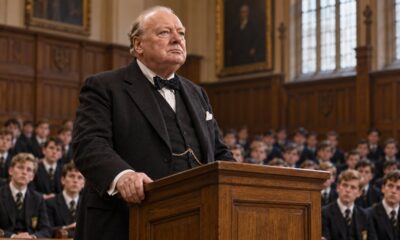 Em Harrow, em 1941, Churchill pediu aos alunos que nunca cedessem, a não ser às convicções de honra e de bom senso