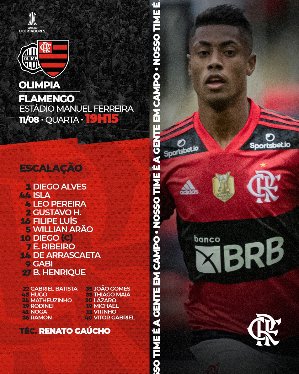 Flamengo escalado para pegar o Olimpia pelas quartas de final da Libertadores