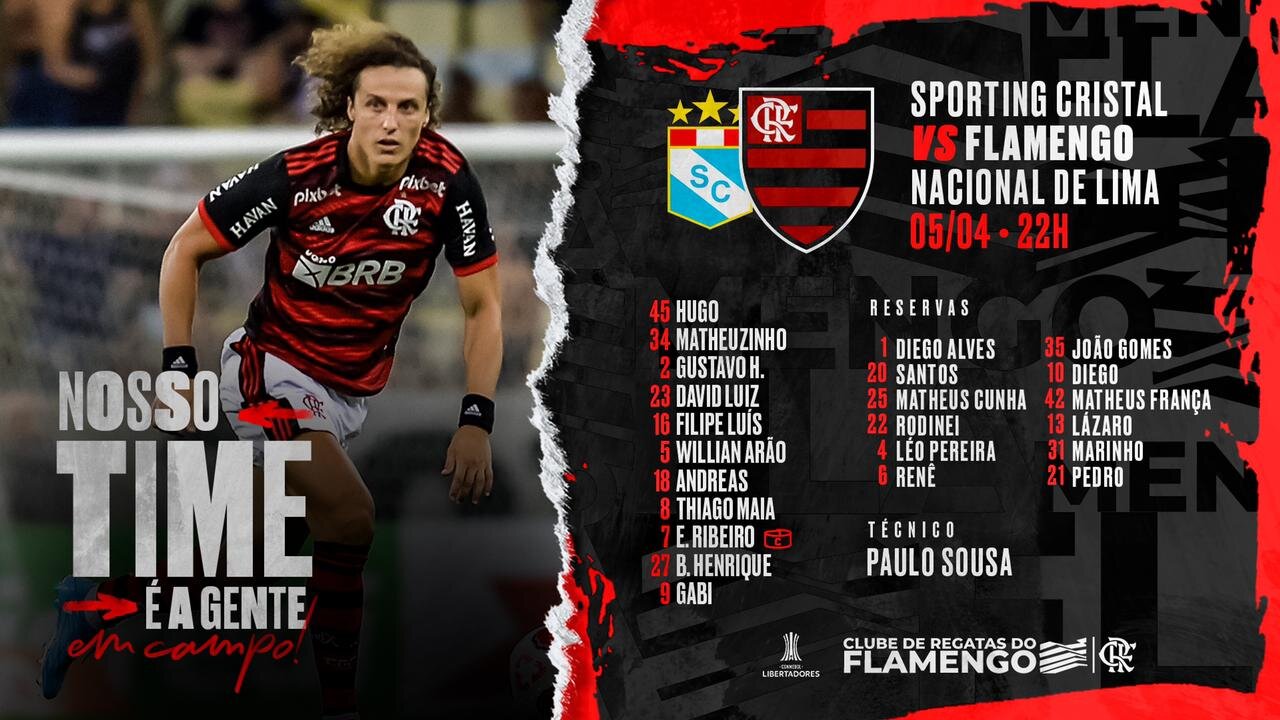 Flamengo escalado para pegar o Sporting Cristal pela Libertadores