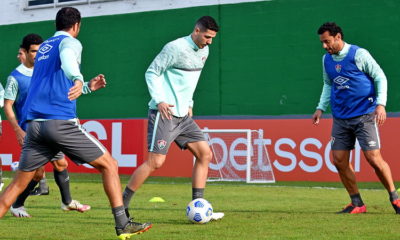 Nino, Fred e Nenê no treino do Fluminense