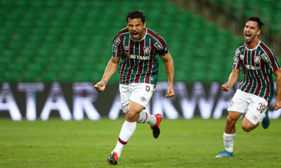Fred comemora gol de pênalti sobre o Cerro Porteño pela Libertadores