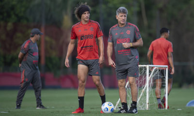 David Luiz e Renato Gaúcho em treino do Flamengo