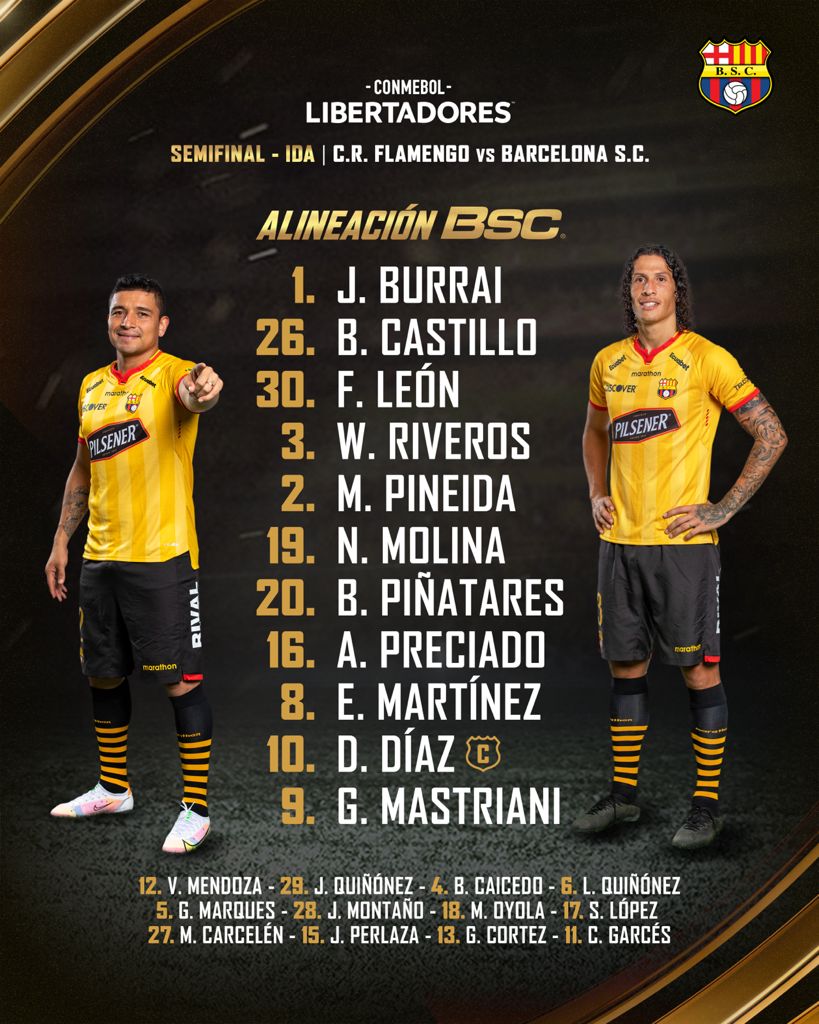 Barcelona-EQU escalado para pegar o Flamengo pela semifinal da Libertadores